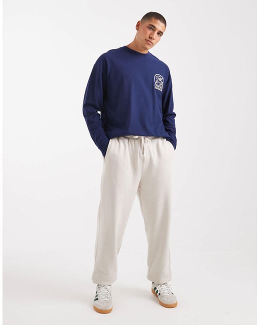 ASOS Blue Relaxed Long Sleeve T-shirt With Chest Embroidery for men