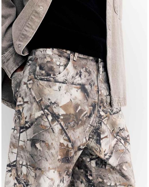 Pull&Bear White Printed Trousers With Pockets for men