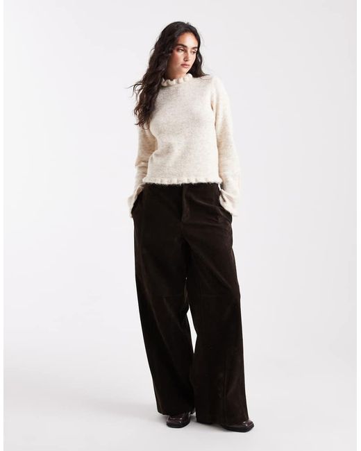 Pieces White Frill Neck Knitted Jumper