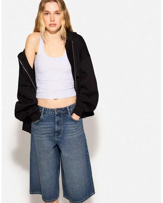 Bershka Blue Baggy Denim Bermuda Jorts