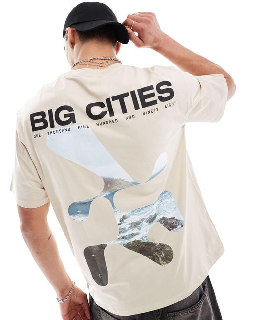 Bershka Gray Cities Back Printed T-shirt for men