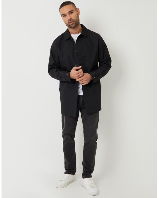 Threadbare Black Showerproof Longline Tailored Mac for men