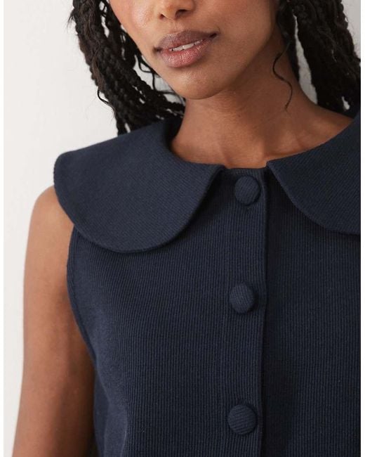 Miss Selfridge Blue Peter Pan Collar Button Through Tank