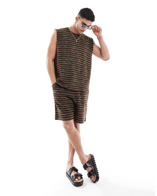 ASOS Brown Oversized Textured Stripe Shorts for men