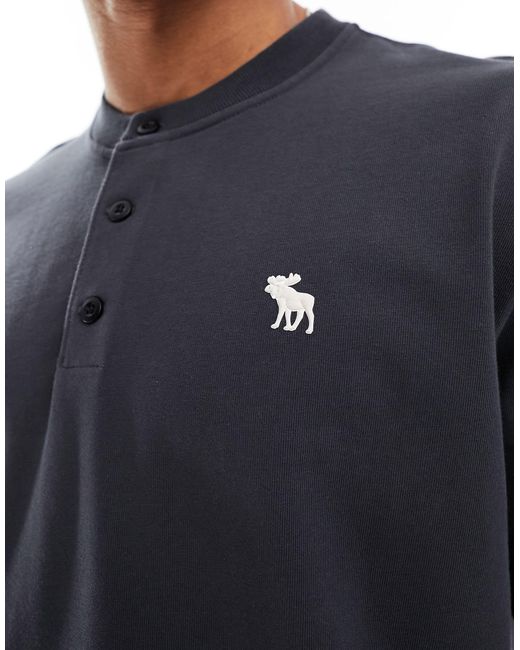 T-shirt serafino pesante color antracite con logo di Abercrombie & Fitch in Blue da Uomo