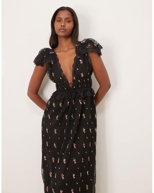 For Love & Lemons Natural – poppy – plissiertes maxikleid aus spitze