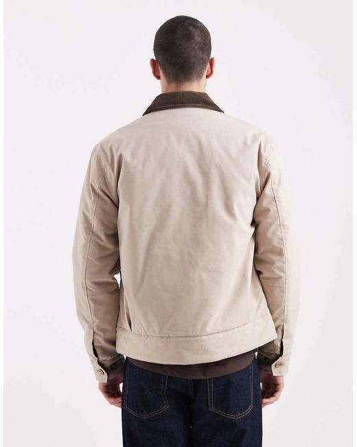 Fred Perry Natural Oversized Jacket With Cord Contrast Collar for men
