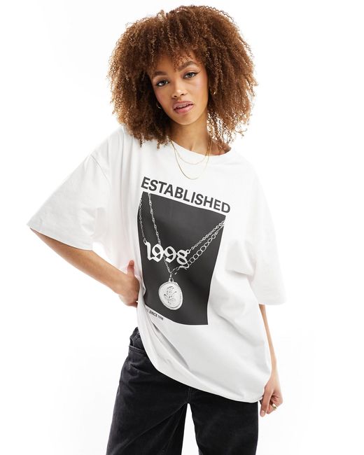 ASOS White Boyfriend T-shirt With Established Chain Graphic