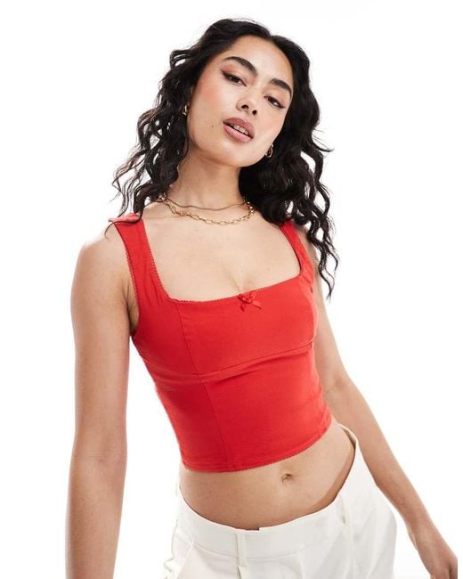 Bershka Red Square Neck Milkmaid Top