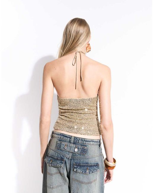 ASOS Metallic Halter Neck Embellished Sequin Cami
