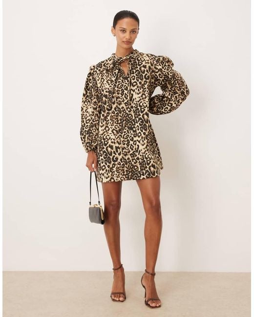 Sister Jane Brown Mirage Pure Cotton Denim Volume Sleeve Mini Dress