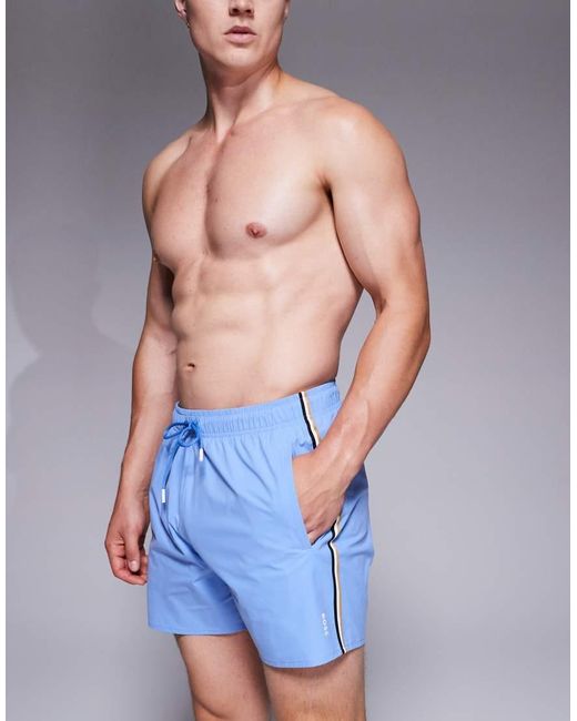 Boss Blue Boss Iconic Side Stripe Logo Swim Shorts for men