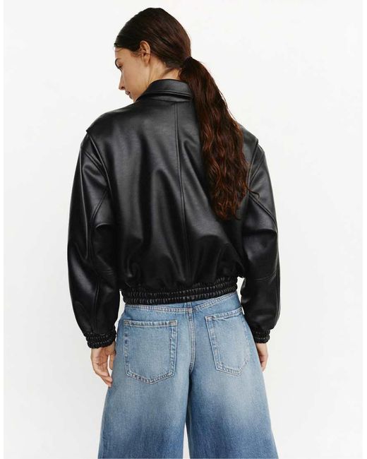 Pull&Bear Black Leather Effect Dad Jacket
