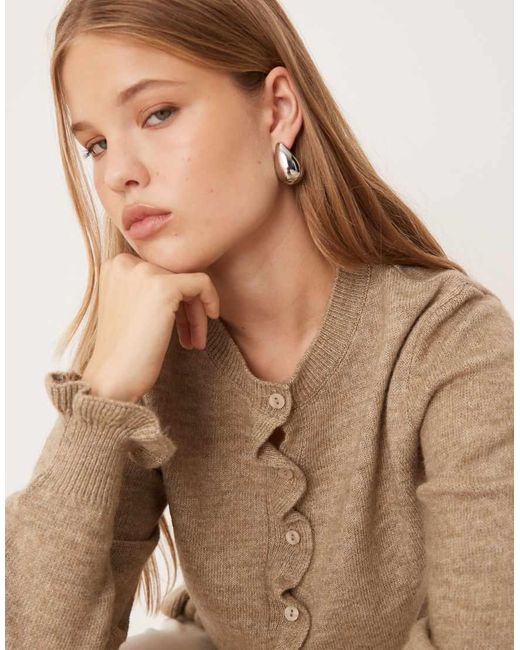 Jdy Natural Frill Details Knitted Cardigan