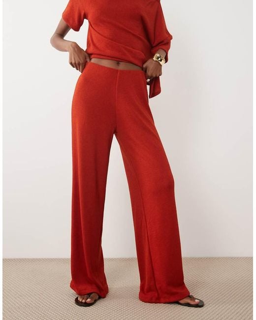 ASOS Red Textu Crochet Jersey Wide Leg Trouser Co-ord