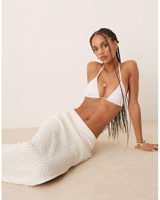 Abercrombie & Fitch Natural Mid Rise Crochet Maxi Skirt With Side Split