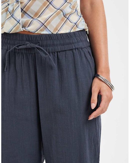 Only Petite Blue Wide Leg Linen Look Trousers