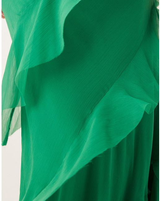 ASOS Green Scoop Neck Maxi Dress With Ruffle Skirt And Cut Out Back