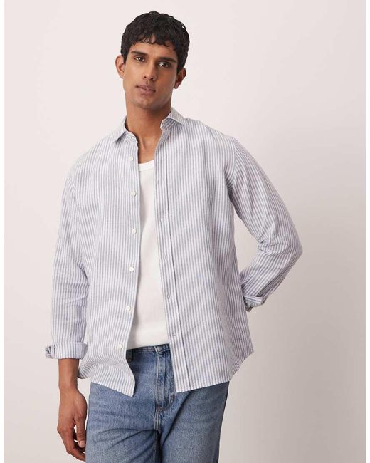 Camisa De Vestir A Rayas Azules De Lino De Mango de hombre de color Blue