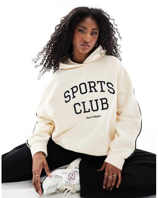 4th & Reckless White Sports Club Embroidered Logo Contrast Sleeve Hoodie