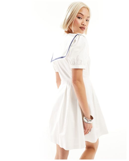 Urban Revivo White Sailor Collar Mini Smock Dress