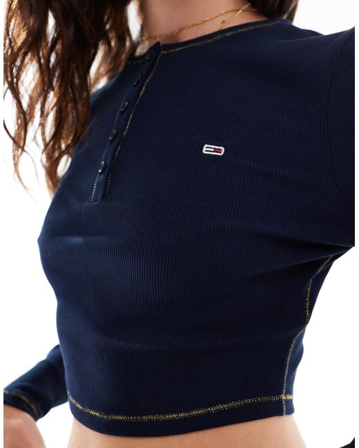 Tommy Hilfiger Blue Henley Long Sleeve Top