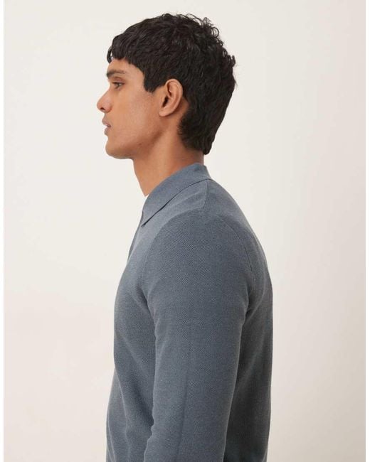 Polo A Maniche Lunghe di Mango in Blue da Uomo