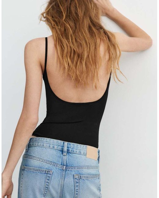 Pull&Bear Black Polyamide Bodysuit With Thin Straps
