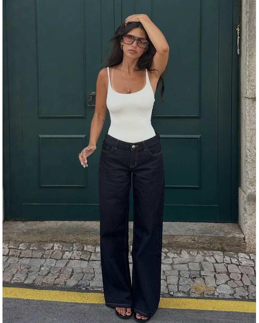 Bershka Gray Low-Rise Wide-Leg Jeans