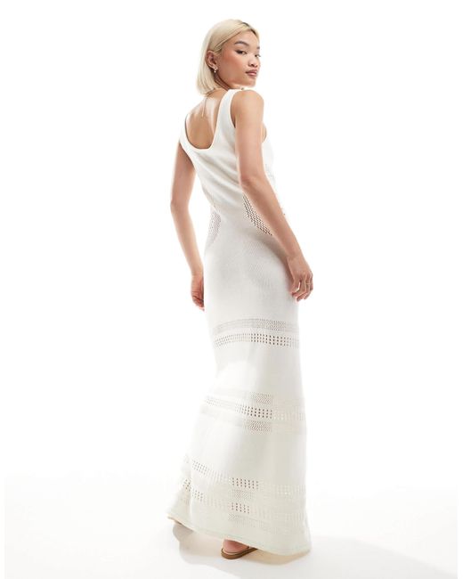 4th & Reckless White Knitted Scoop Neck Panel Detail Beach Maxi Dress