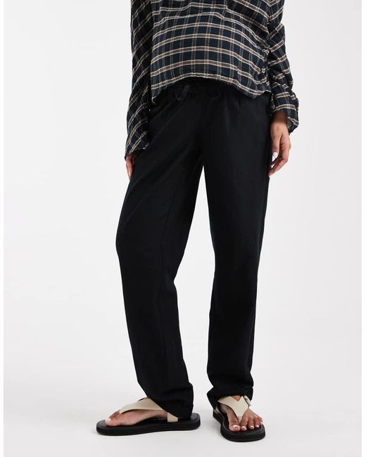 Mama.licious Black Mamalicious Maternity Tie Waist Linen Touch Trouser
