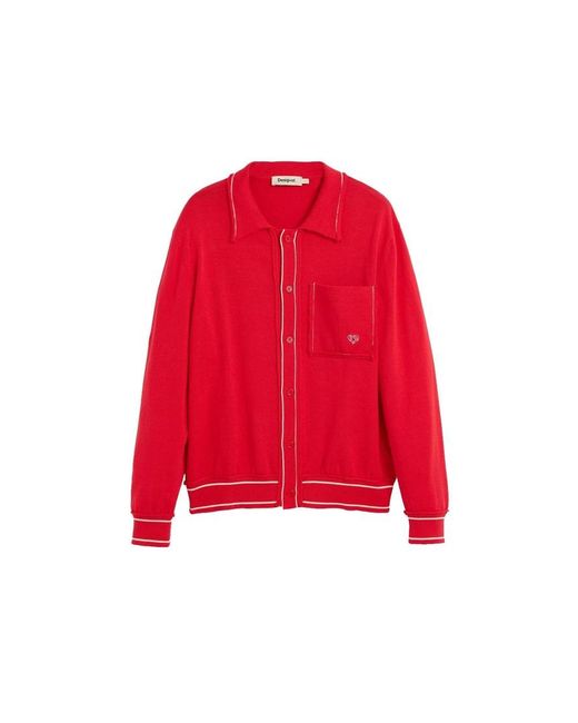 Desigual Red Fine Sweater With Buttons for men