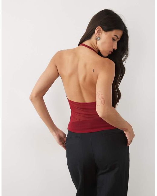 ASOS Red Sheer Mesh Halter Neck Top