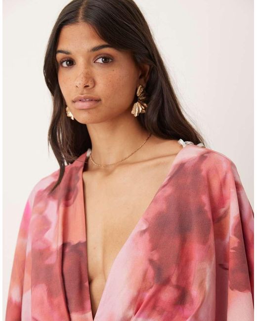 ASOS Red exaggerated Sleeve Plunge Playsuit