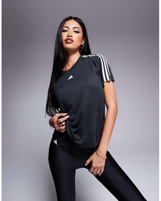 Adidas Originals Blue Adidas Training Essentials 3 Stripe T-shirt