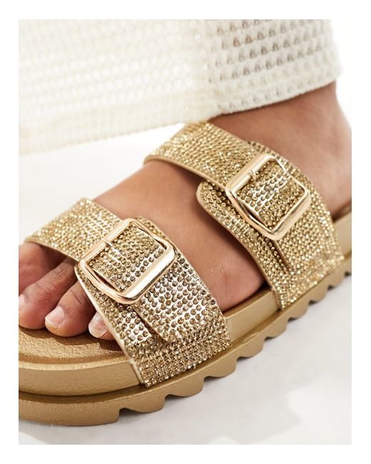 Sandalias doradas con doble tira Glamorous de color White