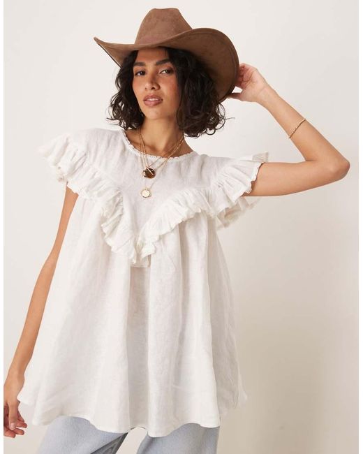 Vrg Grl Natural Viola Linen Short Sleeve Tunic