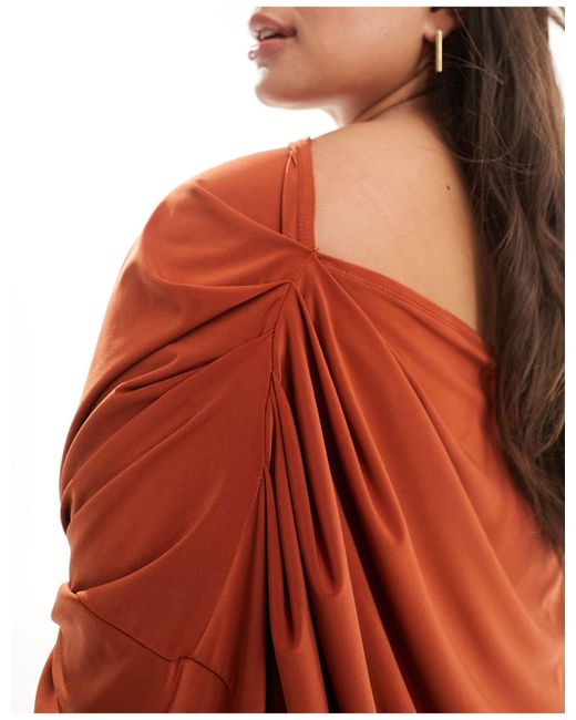ASOS Red Asos Design Curve Off Shoulder Grecian Drape Midi Dress