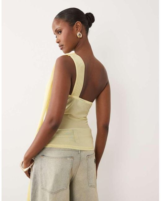 ASOS Natural Mesh One Shoulder Sash Top With Bandeau Detail
