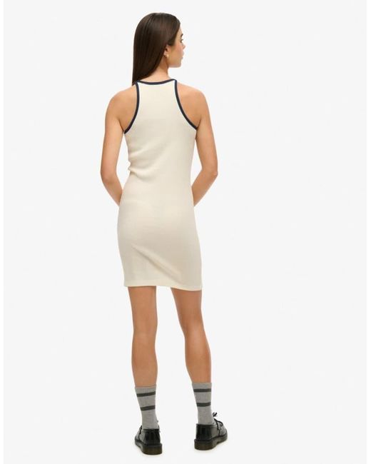 Superdry White Athletic Essentials Ribbed Tank Dress