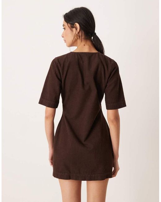 ASOS Brown Cord Button Through Mini Dress