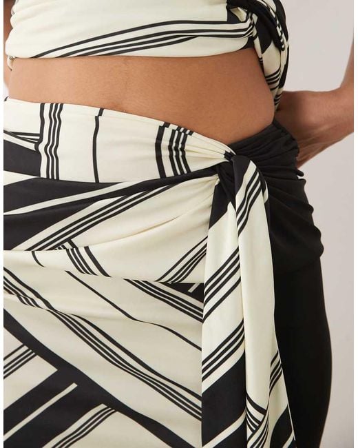 ASOS Natural Co-Ord Contrast Sarong Skirt With Drape Tie Front