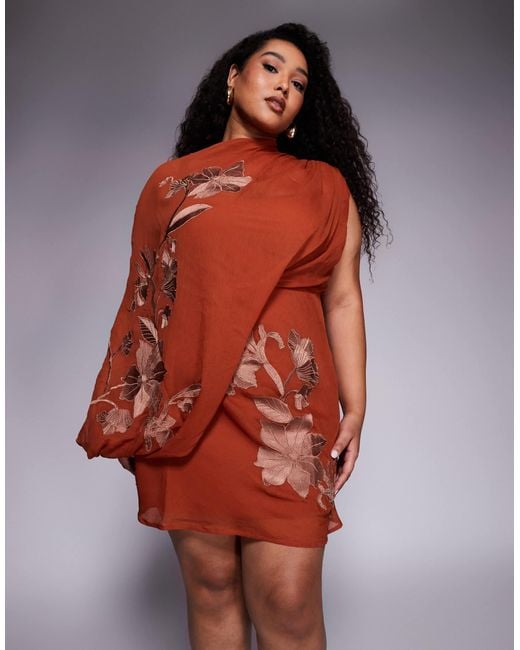 asos curve red dress ASOS DESIGN Curve textured chiffon maxi dress with trailing ruffles in red