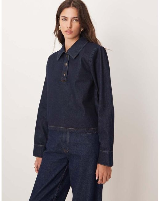 ASOS Blue Denim Rugby Top With Shoulder Pads