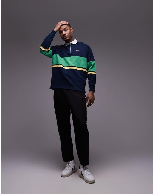 Tommy Hilfiger Blue Zip Colorblock Rugby Top for men