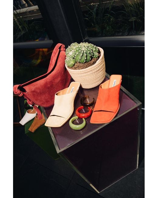 TOPSHOP Natural Premium Ilya Suede Open Square Toe Mules