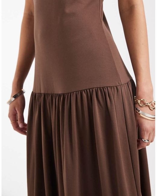 & Other Stories Brown Dropped Waist Midi Dress With Scoop Neck