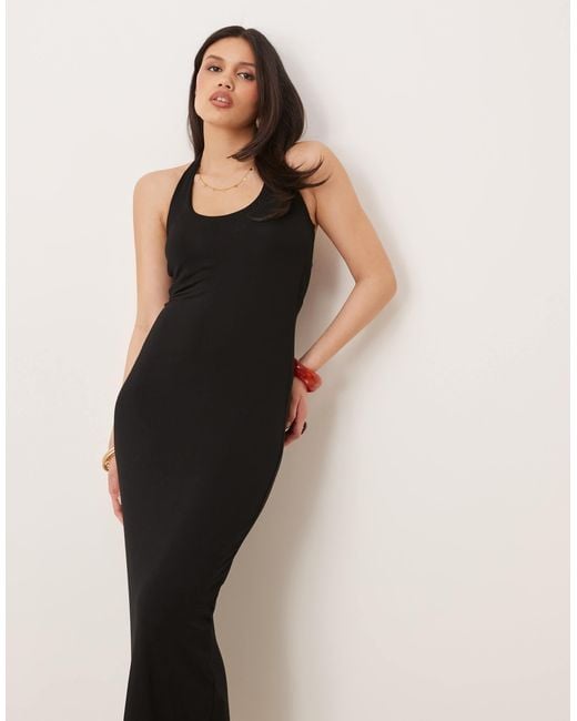 Gina Tricot Tie Up Backless Halterneck Midaxi Dress in Black | Lyst