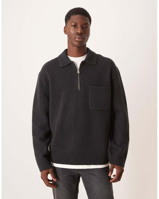 ARKET Oversized Wollen Polotrui Met Halve Rits in het Black voor heren