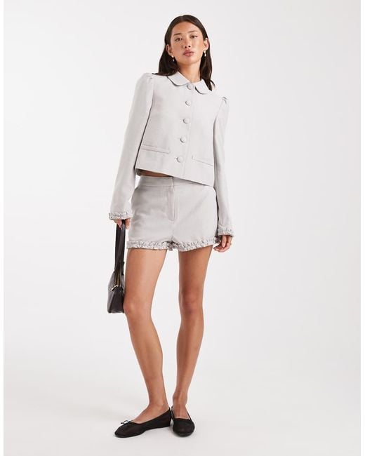 Miss Selfridge Gray Puff Sleeve Button Up Blazer